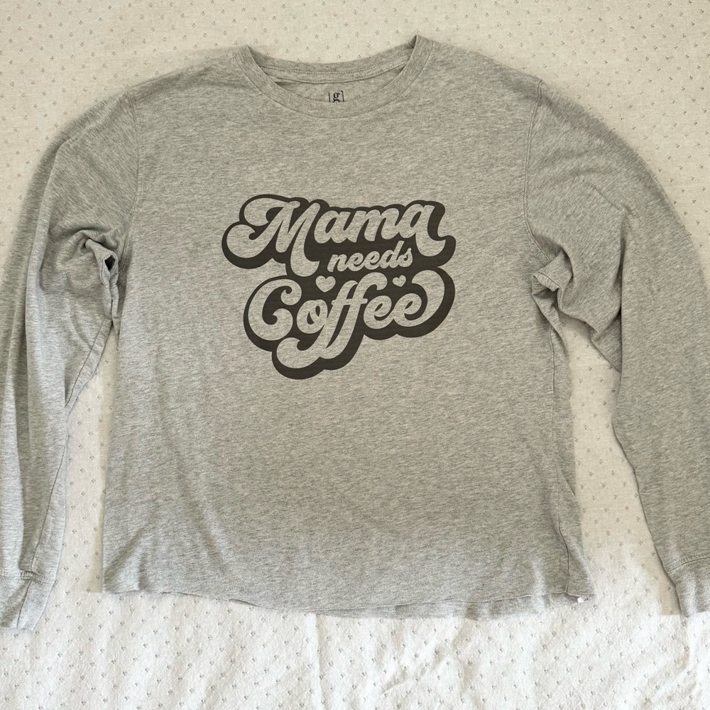 Gray Long Sleeve 'Mama Needs Coffee' Shirt